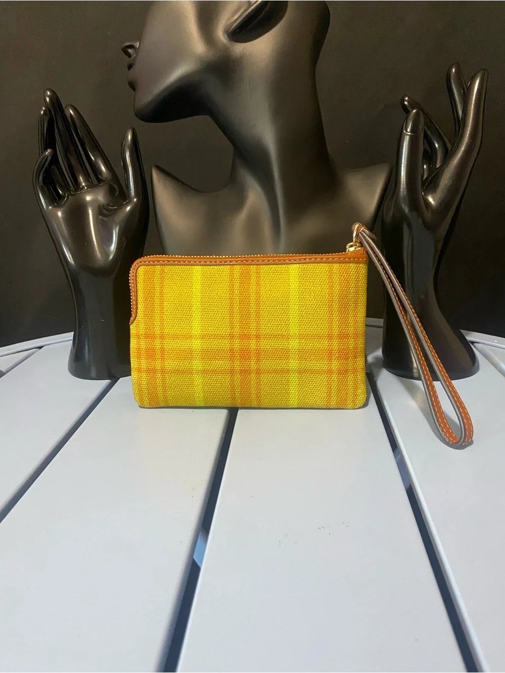 NWT Coach Yellow Plaid Wristlet Wallet